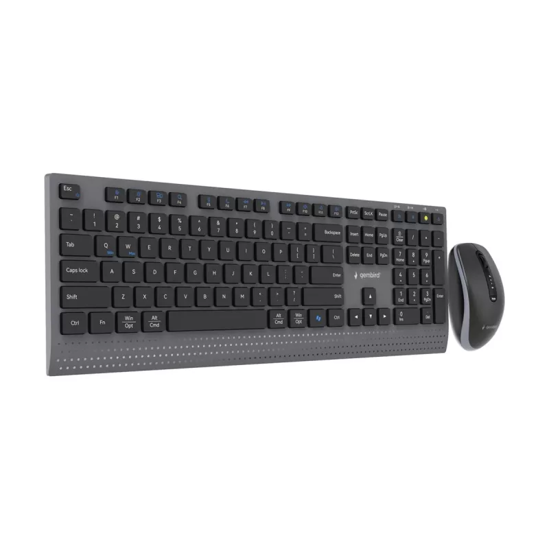 Gembird KBS-WPS-02 tenká bezdrôtová súprava klávesnice a myši s dvojitým režimom, 2,4 GHz + Bluetooth, rozloženie US, čierna