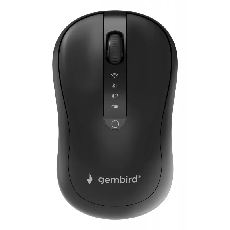 Gembird MUSW2-4B-01 Dual-Mode bezdrôtová myš (2,4 GHz + Bluetooth 5.0) s 1600 DPI optickým senzorom, 4 tlačidlá, obojručná, čierna