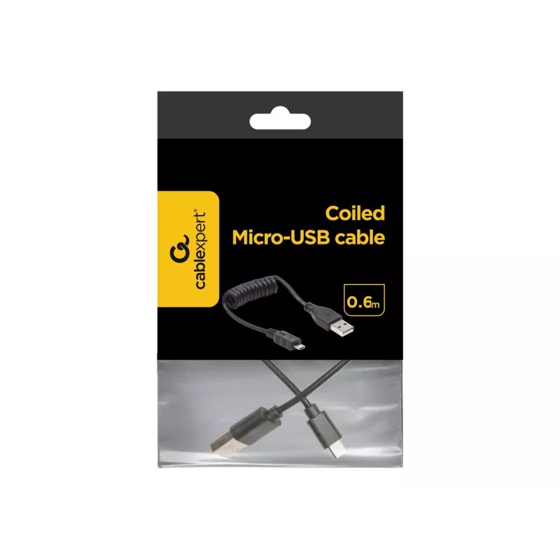 Gembird USB 2.0 kábel USB-A na Micro-USB-B 0,6m čierny špirálový kábel
