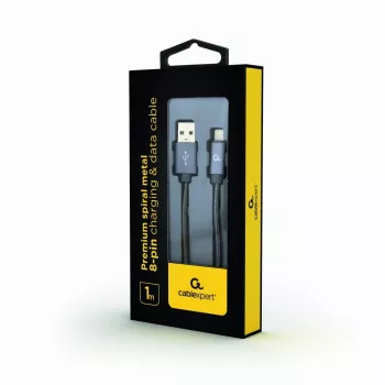 Gembird USB-A na Lightning kábel, Premium špirálový kov, 1m, metallic grey