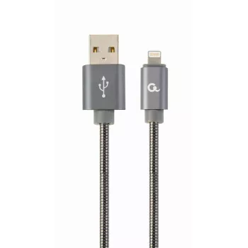 Gembird USB-A na Lightning kábel, Premium špirálový kov, 1m, metallic grey