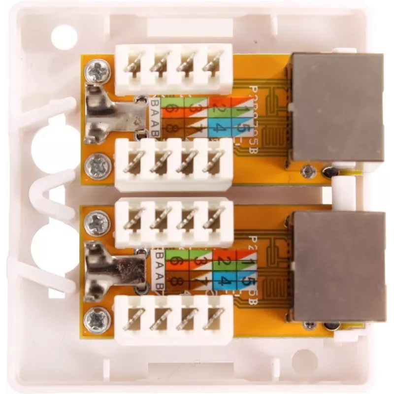 GETFORT GF-2G5EFTP tienená nástenná RJ45 zásuvka, 2-port, Cat.5e, biela