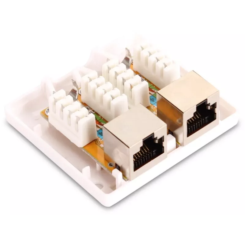 GETFORT GF-2G6FTP tienená nástenná sieťová zásuvka, 2x RJ45, Cat6 FTP, biela