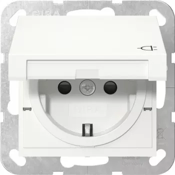 Gira 441427 SCHUKO zásuvka s vyklápacím krytom, System 55, čistobiela