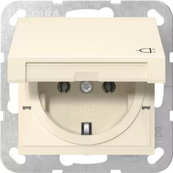 Gira 445401 SCHUKO zásuvka s vyklápacím krytom, System 55, krémovobiela lesklá