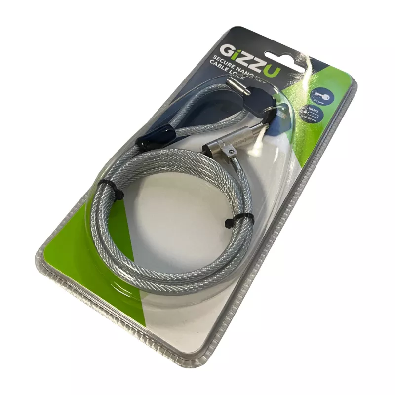 GIZZU 1,8 m Nano Key Lock bezpečnostný kábel s kľúčom - čierny