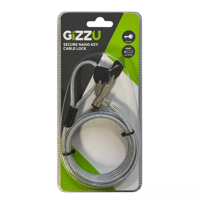 GIZZU 1,8 m Nano Key Lock bezpečnostný kábel s kľúčom - čierny