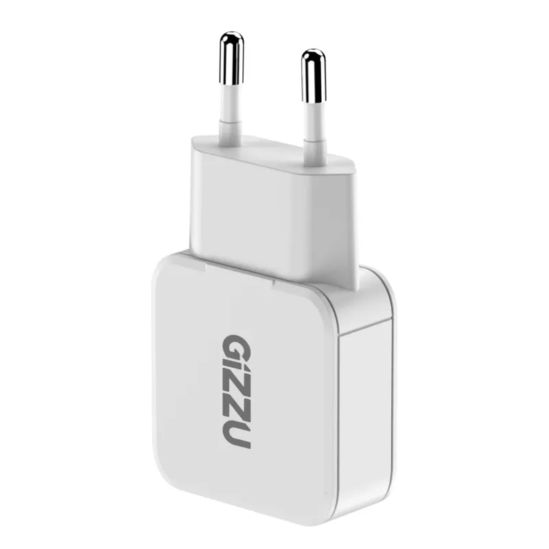 Gizzu 2-portová 30W GaN nástenná nabíjačka USB-C PD + USB-A QC biela