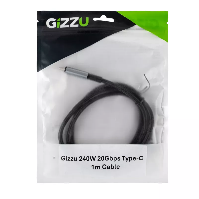 GIZZU 240W 20Gbps USB-C na USB-C pletený kábel 1m čierna