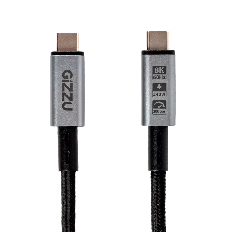 GIZZU 240W 20Gbps USB-C na USB-C pletený kábel 1m čierna