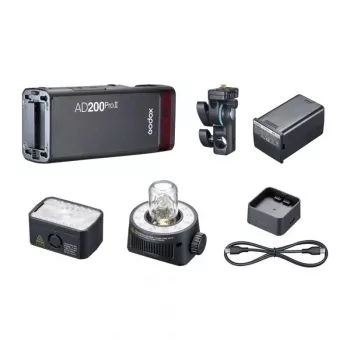 Godox AD200Pro II kit s externým bleskom s Bare Bulb & Fresnel Head, 200Ws, TTL/HSS, 2,4GHz X System