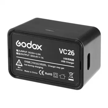 Godox VC26 USB-C nabíjačka pre batérie bleskov V1 a V860III – vstup 5V/2A, výstup 8,4V/1A, LED indikátor, vrátane kábla USB-A na USB-C