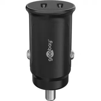 GOOBAY Dual-USB-C PD Auto Fast Charger (Power Delivery), čierna – 30W (12/24V) vhodná pre zariadenia s USB-C