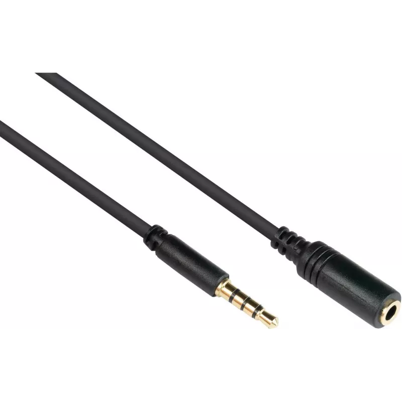 Good Connections 3,5 mm 4-pólový TRRS audio predlžovací kábel, konektor samec na konektor samica, 1,5 m, čierny AS-35V4B15
