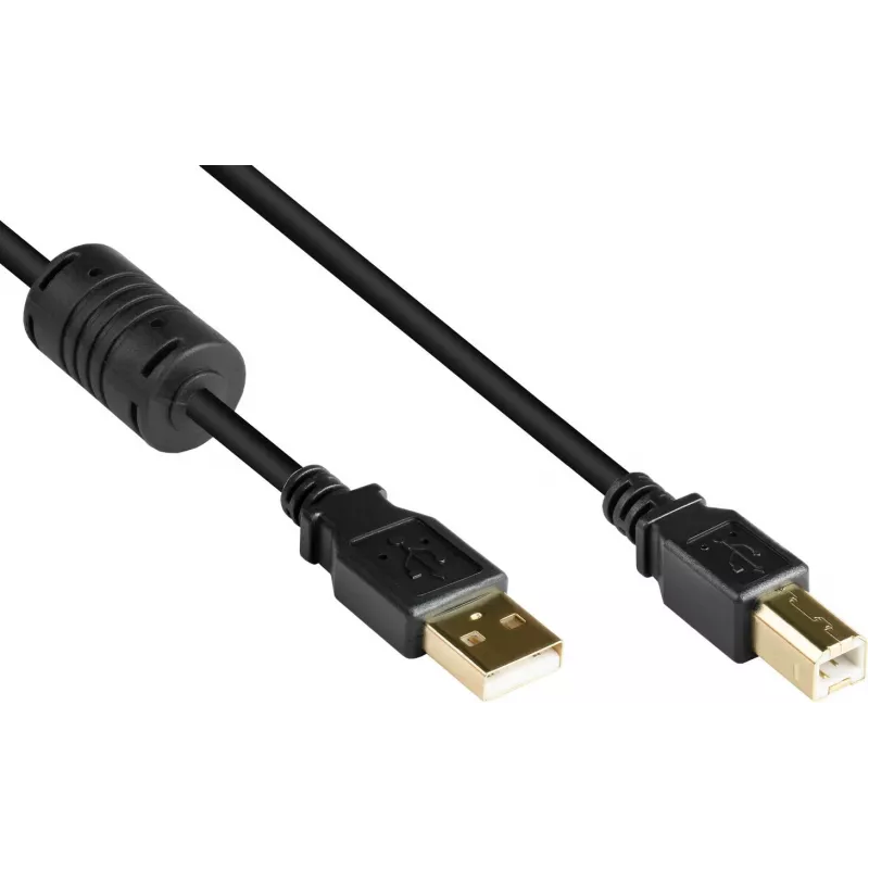 Good Connections USB 2.0 kábel A na B s feritovým jadrom, pozlátený, čierny, 1m