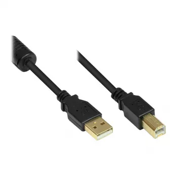 Good Connections USB 2.0 kábel A na B s feritovým jadrom, pozlátený, čierny, 1m