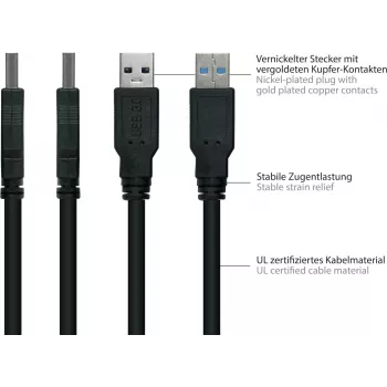 GoodConnections Alcasa USB 3.2 Gen 1 kábel A na B 1,8 m čierny