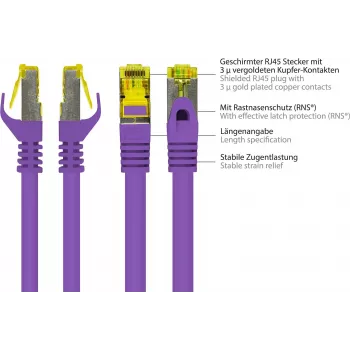 GoodConnections Cat.7 S/FTP patch kábel s RNS® Latch Protection, 40 m, fialová 8070R-400V
