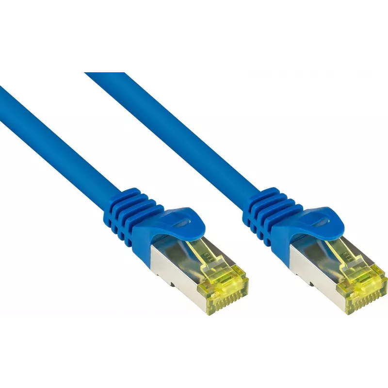 GoodConnections Cat.7 S/FTP RJ45 patch kábel, 15m, modrý, bezhalogénový, 600MHz, ochrana západky 8070R-150B