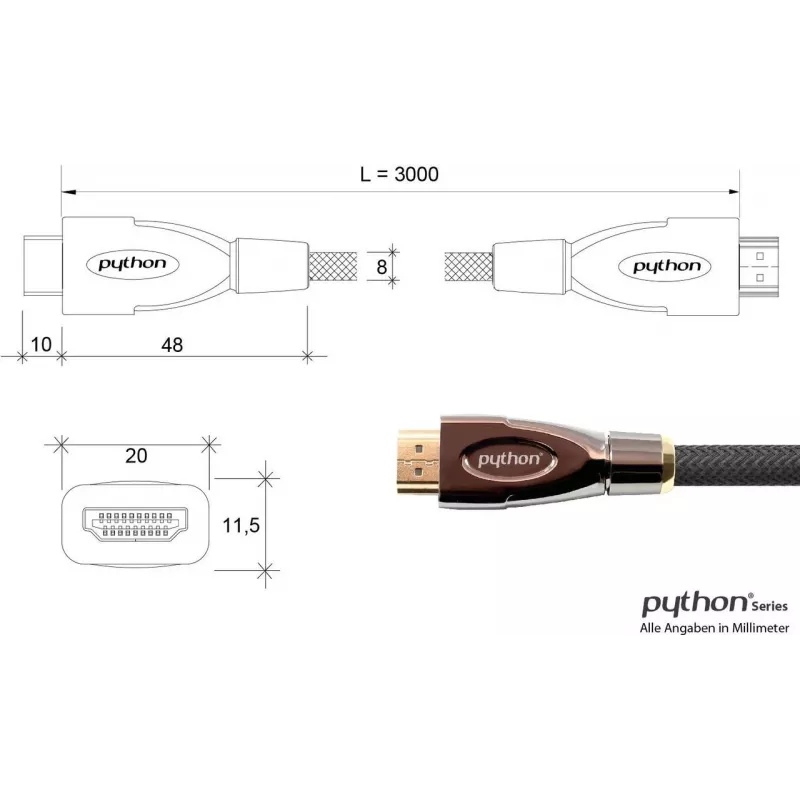 GoodConnections PYTHON Series vysokorýchlostný HDMI kábel s Ethernet, 4K UHD 60Hz, 18Gbps, pozlátený, nylonový oplet, 3m, čierny (GC-M0018)