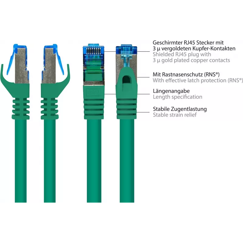 GoodConnections RNS® Cat. 6A S/FTP bezhalogénový patch kábel s ochranou západky, 3 m, zelený