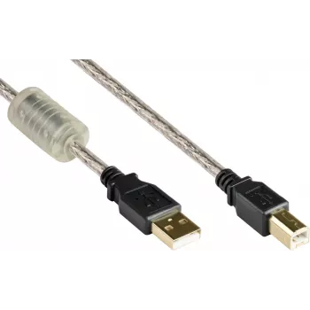 Good Connections USB 2.0 kvalitný kábel s feritovým jadrom a zlatými kontaktmi, transparentný, 5 m