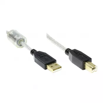 Good Connections USB 2.0 kvalitný kábel s feritovým jadrom a zlatými kontaktmi, transparentný, 5 m