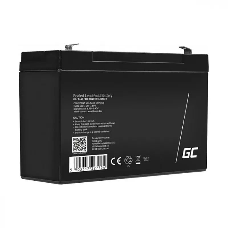 Green Cell náhradná batéria AGM34 6V 14Ah AGM vláknitý olovený akumulátor