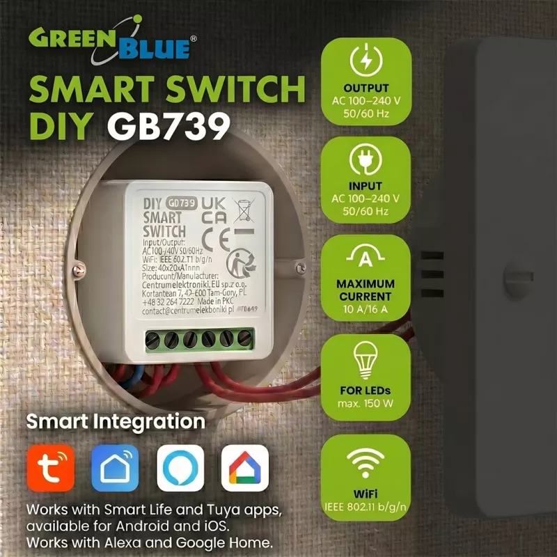 GREENBLUE Podomietkové WLAN ovládacie relé GB739
