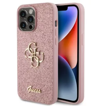 GUESS Apple iPhone 15 Pro Max Fixed Glitter 4G Metal Logo puzdro ružové