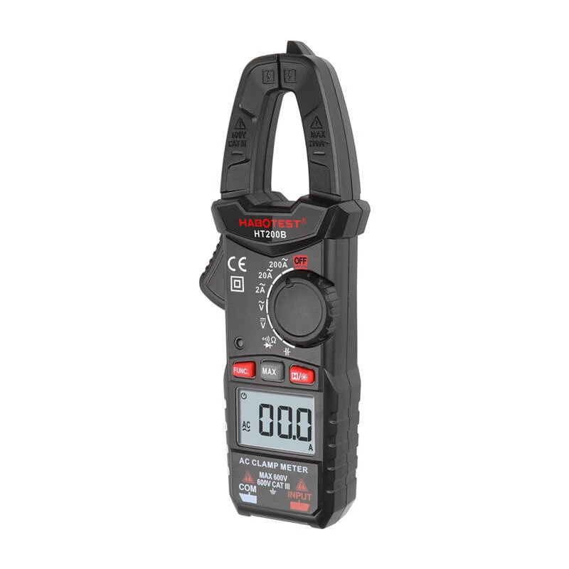 Habotest HT200B digitálny kliešťový multimeter, True RMS 6000 Counts, NCV, AC/DC napätie, AC prúd do 600A, meranie kapacity, frekvencie a teploty