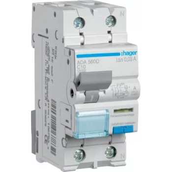 Hager ADA560D RCBO 1P+N 10A C-charakteristika 30mA Typ A 10kA 230V