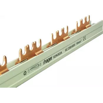 Hager KDN363A 3-pólová fázová lišta, vidlicový spoj, 10 mm², 63 A, 12 modulov