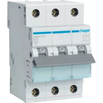 Hager MBN313 13A 3-pólový istič s charakteristikou B, 6 kA, 3 moduly