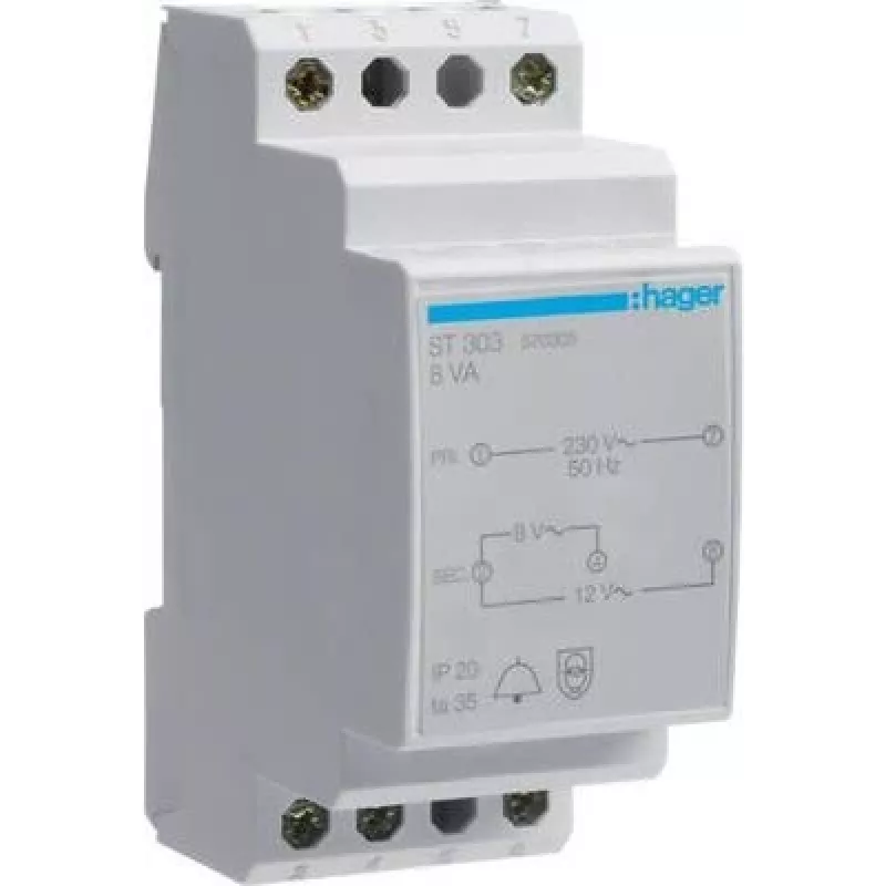 Hager ST303 zvončekový transformátor 230V na 8V/12V 8VA 2 moduly