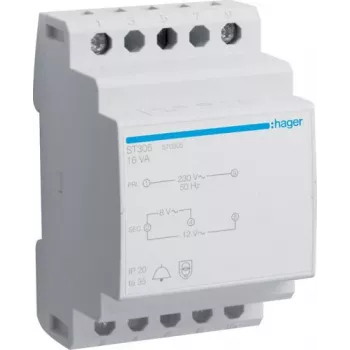 HAGER ST305 zvončekový transformátor 230V na 8/12V AC 8VA DIN lišta