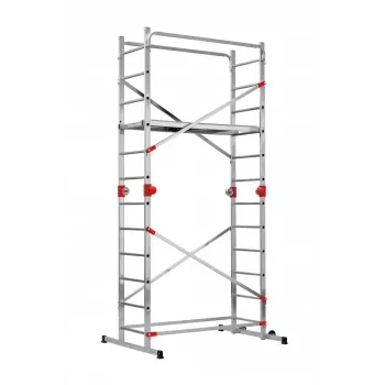 HAILO G60 hliníkové lešenie, 2x12 priečok, max. pracovná výška 7,0 m, strieborná/červená