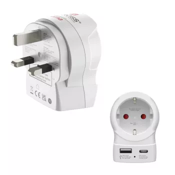 Hama cestovný adaptér EU na UK 1x USB-A USB-C Power Delivery 20W biely