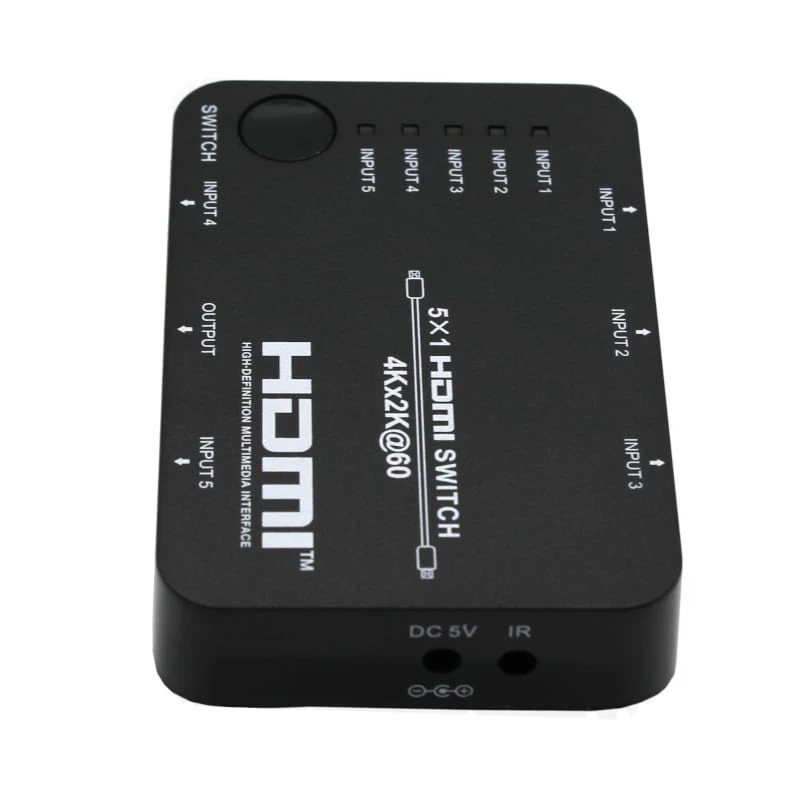 HDCVT HDS-B51 5x1 HDMI 2.0 switch 4K@60Hz HDR10 Dolby Vision HDCP 2.2 18Gbps s IR diaľkovým ovládačom