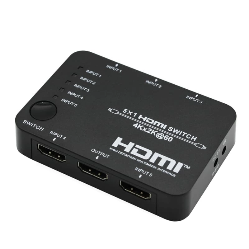 HDCVT HDS-B51 5x1 HDMI 2.0 switch 4K@60Hz HDR10 Dolby Vision HDCP 2.2 18Gbps s IR diaľkovým ovládačom