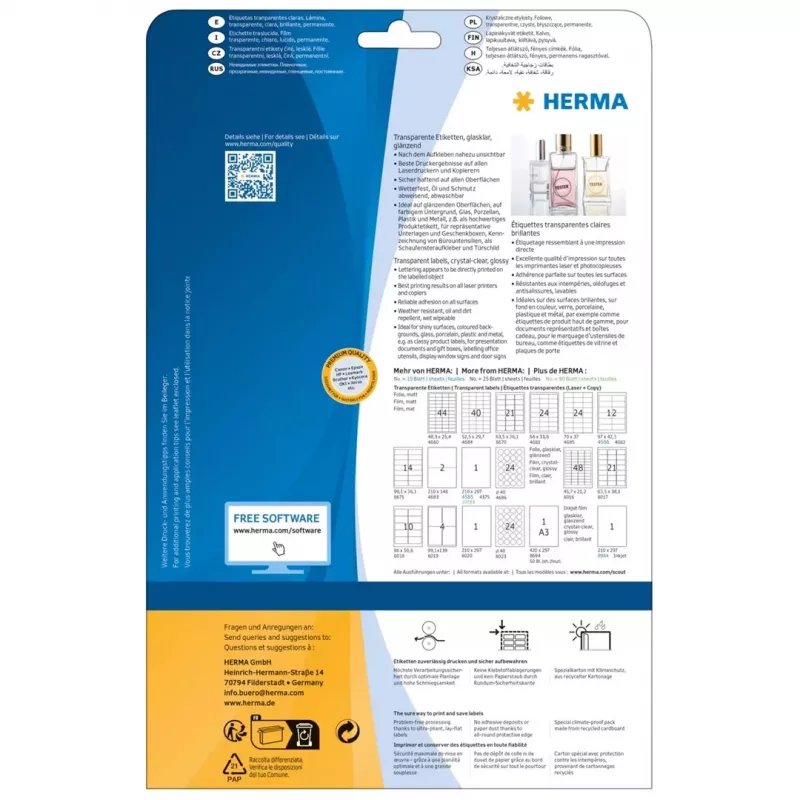 HERMA 8016 krištáľovo číre lesklé polyesterové etikety A4 45,7 x 21,2 mm 1200 etikiet