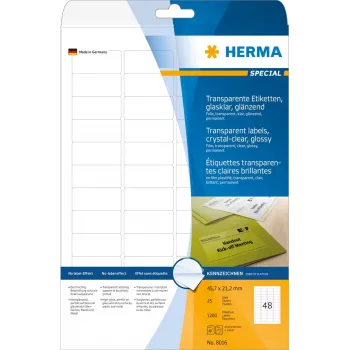 HERMA 8016 krištáľovo číre lesklé polyesterové etikety A4 45,7 x 21,2 mm 1200 etikiet