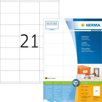 HERMA Premium 4634 permanentné samolepiace matné laminované papierové etikety, biela, 70 x 41 mm, 4200 etikiet (200 listov x 21)