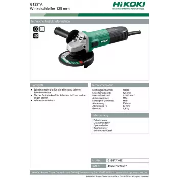 Hikoki G13STA uhlová brúska 1,8 kg