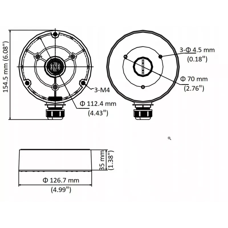 Hikvision DS-1280ZJ-DM8-Y(O-STD) nástenný držiak dome kamery prípojná krabica adaptér, biela