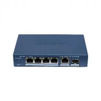 Hikvision DS-3E1506P-EI/M-4P1T1F(O-STD) neupravovaný switch so 4-port PoE+, 1 Gigabit RJ45 a 1 SFP uplink