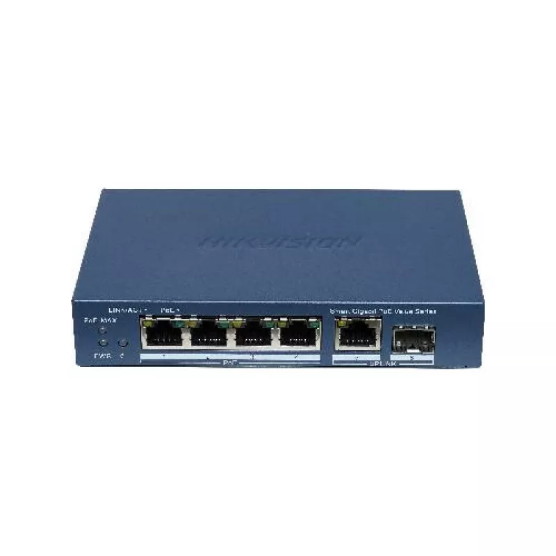 Hikvision DS-3E1506P-EI/M-4P1T1F(O-STD) neupravovaný switch so 4-port PoE+, 1 Gigabit RJ45 a 1 SFP uplink