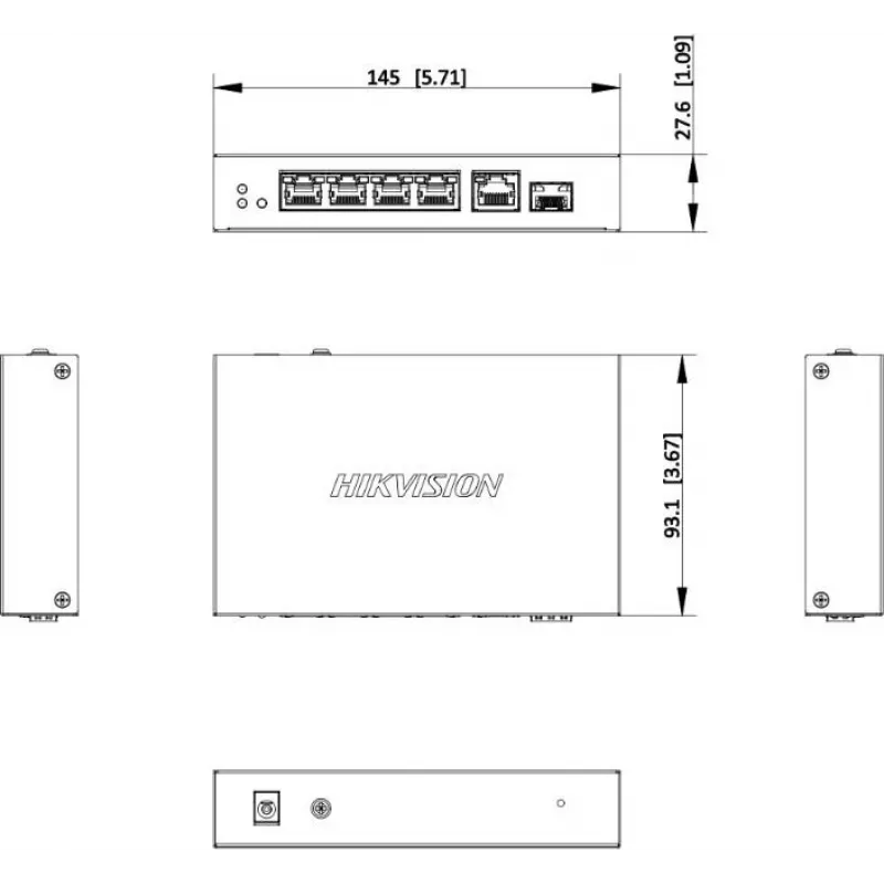 Hikvision DS-3E1506P-EI/M-4P1T1F(O-STD) neupravovaný switch so 4-port PoE+, 1 Gigabit RJ45 a 1 SFP uplink