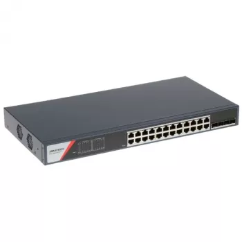 Hikvision DS-3E1528-SI-24T4F Layer 2 managed PoE switch, 24 PoE portov, 4 SFP uplinky, 370W PoE rozpočet