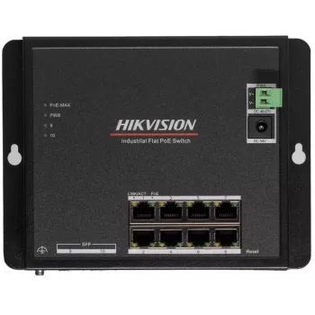 Hikvision DS-3T1510P-SI-FLT(O-STD) 10-portový priemyselný smart managed PoE+ switch s 8 Gigabit PoE+ portami a 2 SFP, 120W budget, DIN lišta, bez napájacieho zdroja